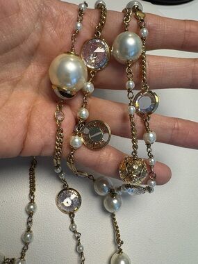 Henri Bendel Gold-Tone Necklace with Ivory Pearls and Clear Crystals